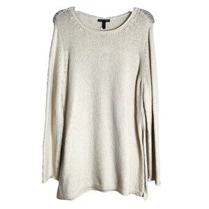 Eileen Fisher Large Soft White Ballet Neck Pullover Alpaca Wool Knit Sweater NWT